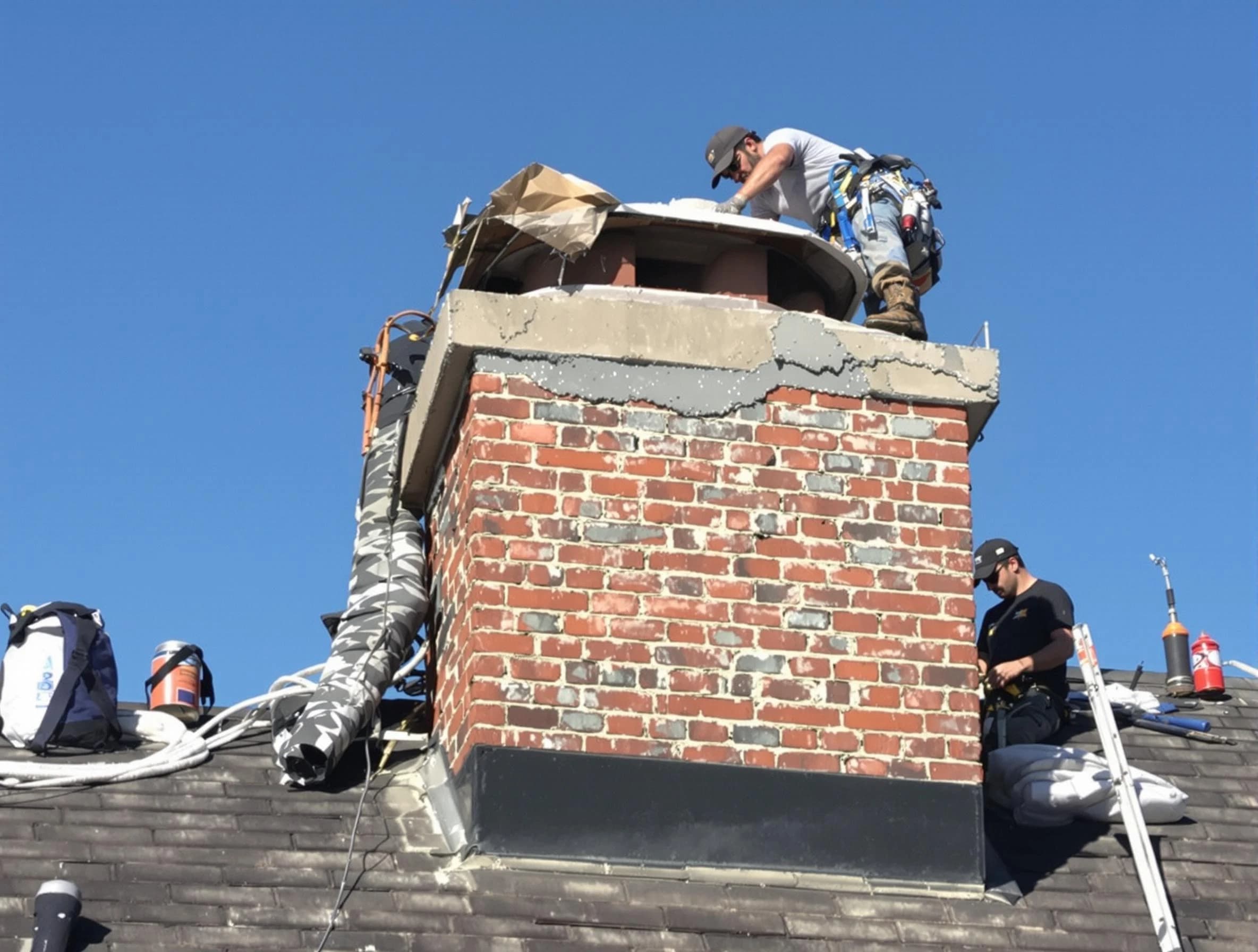 Peachtree City Chimney Sweep installing a custom chimney crown in Peachtree City, GA