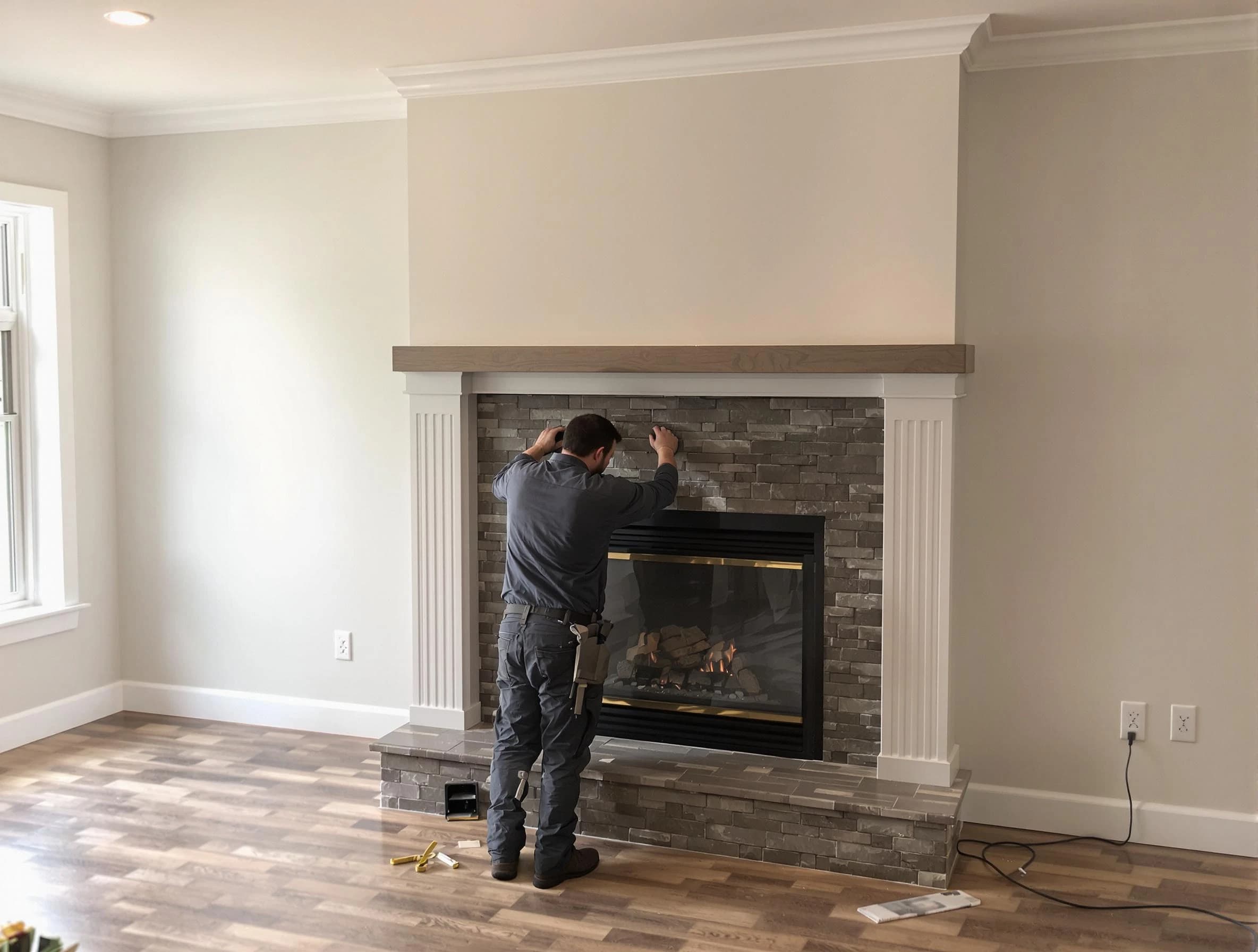 Peachtree City Chimney Sweep finishing a custom fireplace install in Peachtree City, GA