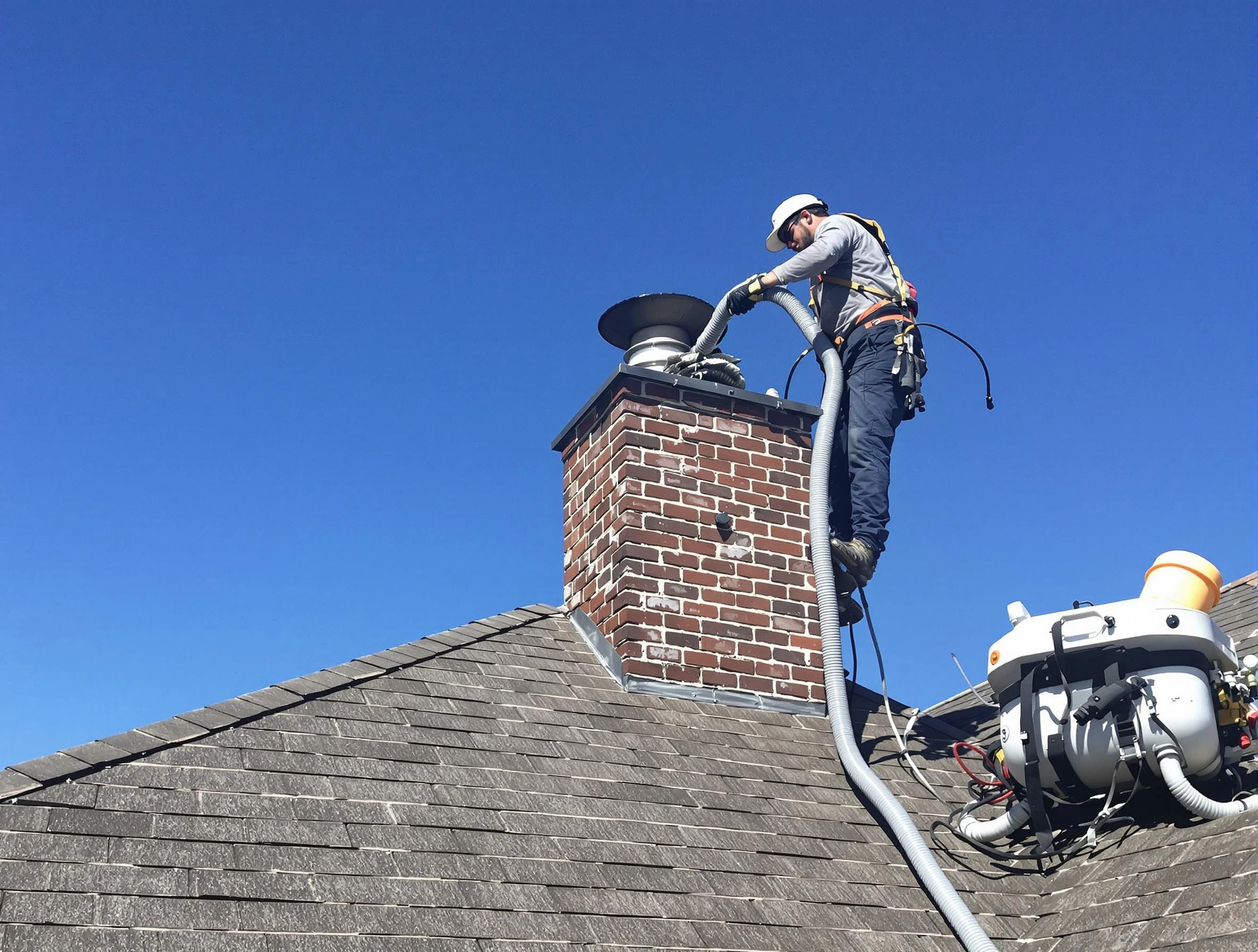 Dedicated Peachtree City Chimney Sweep team member cleaning a chimney in Peachtree City, GA