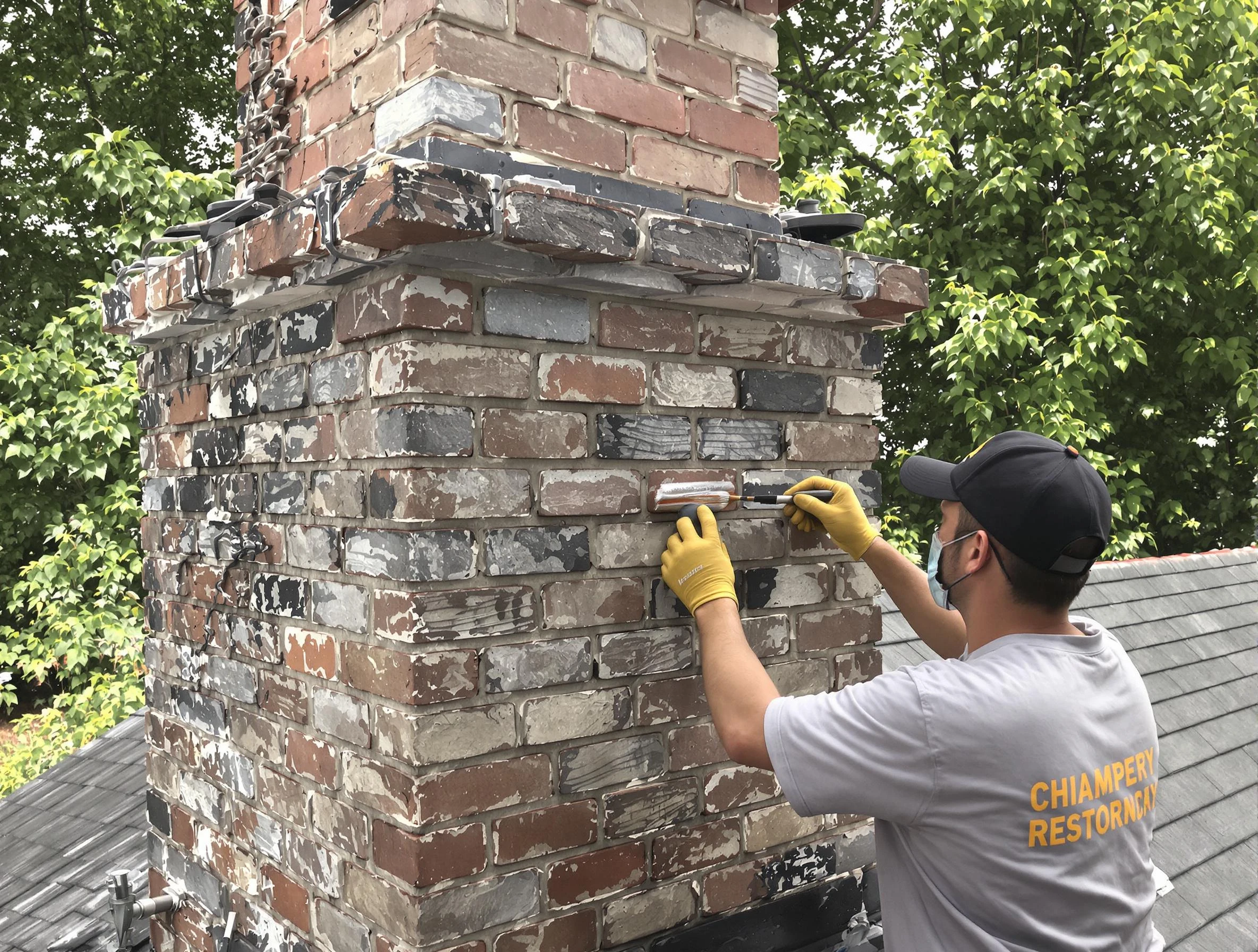 In-progress chimney restoration by Peachtree City Chimney Sweep in Peachtree City, GA
