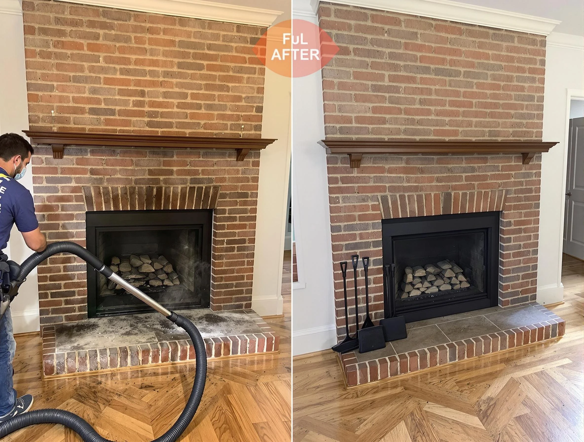 Peachtree City Chimney Sweep carefully sanitizing a fireplace in Peachtree City, GA